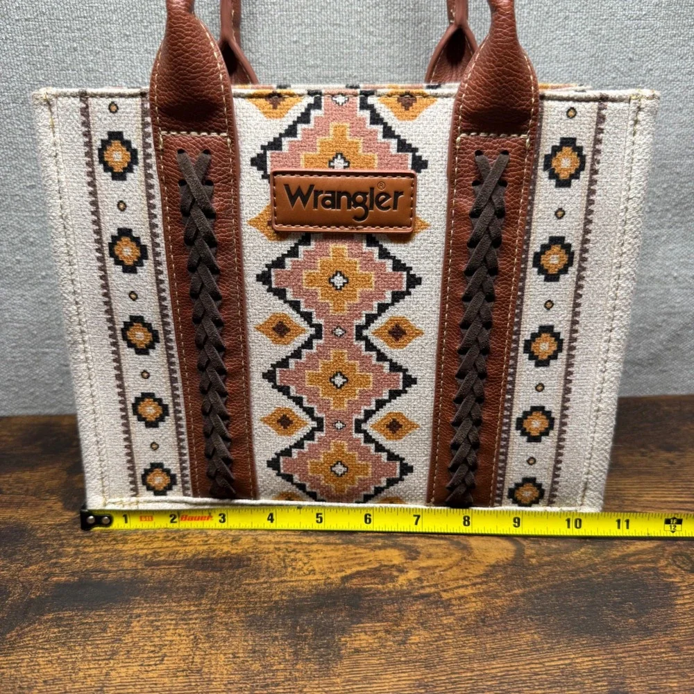 Wrangler Southwestern Aztec Tote Bag Crossbody Small Purse Brown Canvas Western